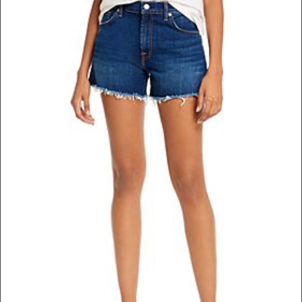 7‎ FAM Jean Shorts with Frayed Hem.